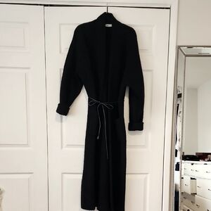 Zara, Black Long Cardigan Coat with faux Leather Belt, Small